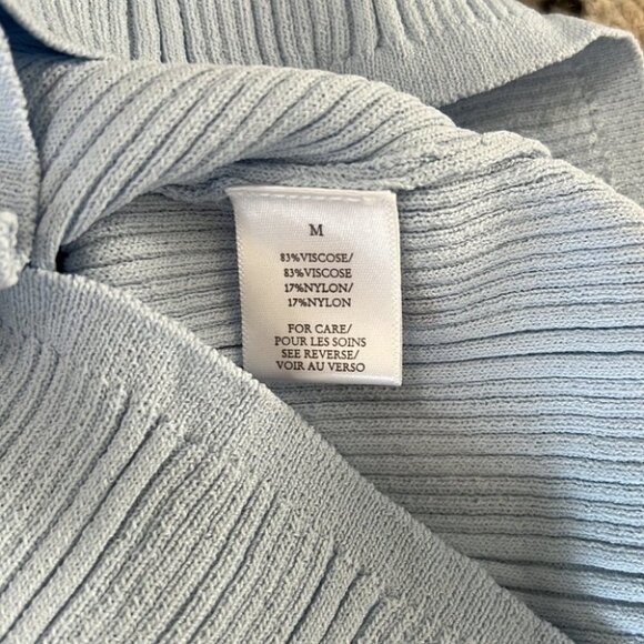 NWT Ronny Kobo Alanna Ribbed Knit Top Long Sleeves Collar Blue Ribbed Blouse - Picture 9 of 14